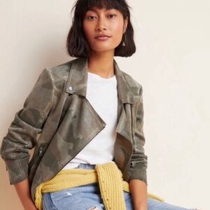 Anthropologie Marrakech Sueded Camo Moto Jacket
